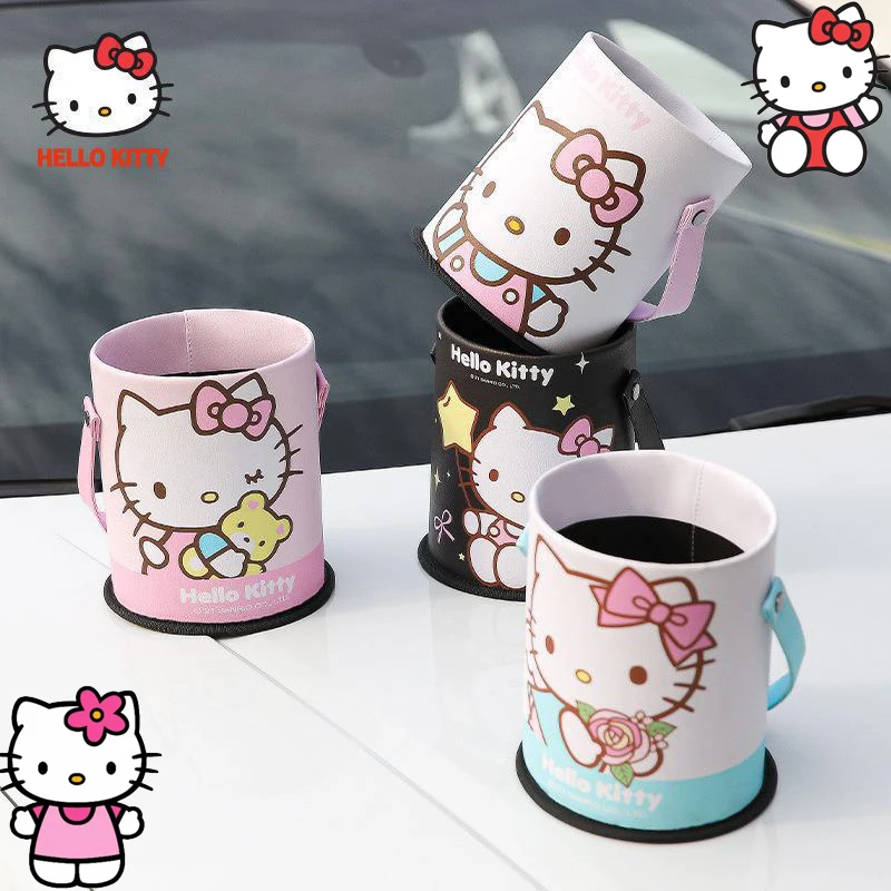 

Sanrio Hello Kitty Cartoon Hanging Car Bin Cartoon Car Storage Bin Waterproof Leather Storage Bin Car Interior Accessories