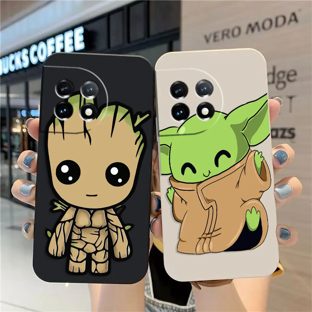 

Case For Oneplus 11 10 9 9R 9RT 8 8T 7 7T ACE 2 2V NORD CE 2 Lite Pro Colour Simple Liquid Case Marvel Baby Yoda Groot
