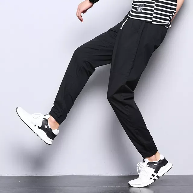 

NEW IN fashion Brand Mens Casual Pant men Stretch cotton Elastic Fabric Slim Straight Pant male Black gray jogging trousers