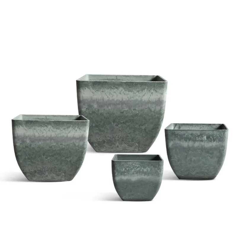 

Resin square flowerpot large diameter large size imitation stone pattern art natural texture indoor floor large pot green plant