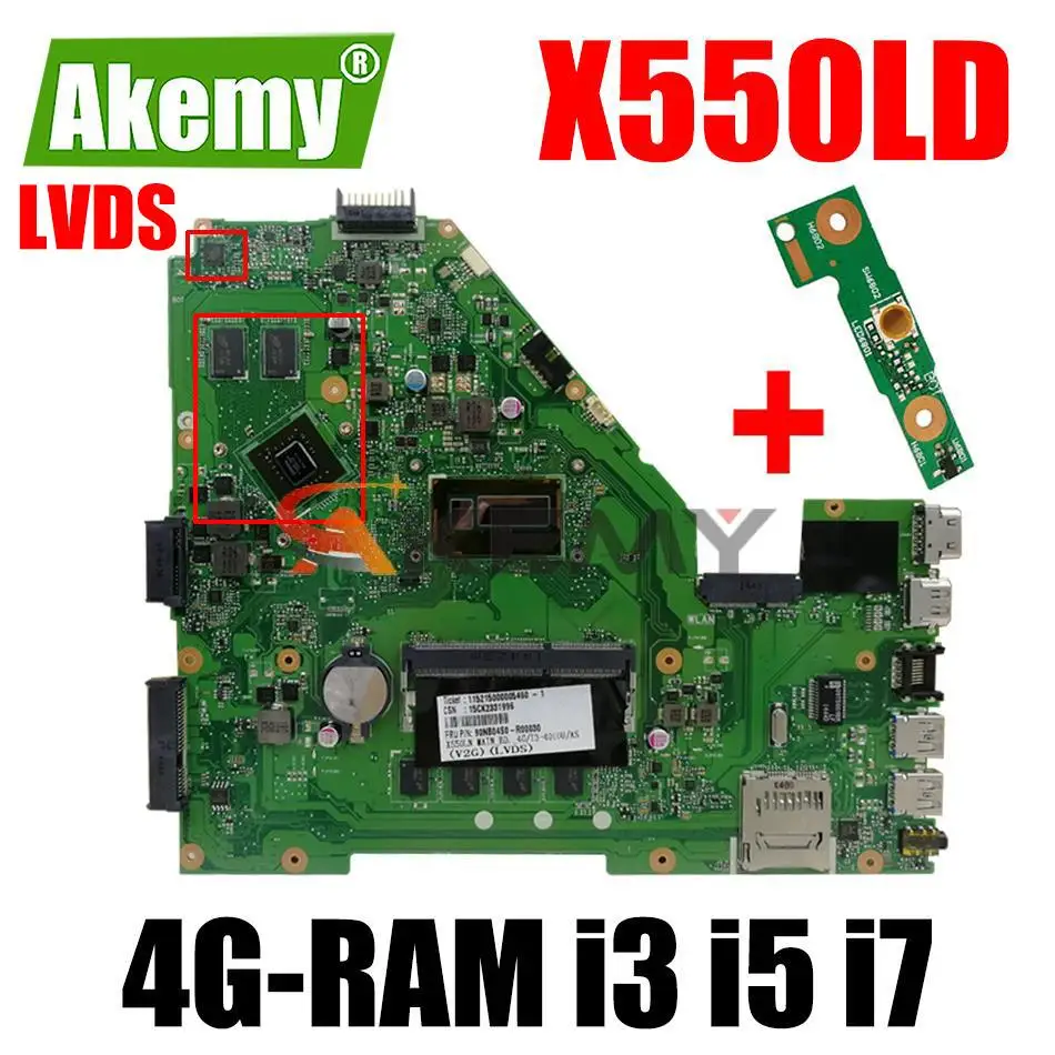 

Материнская плата Akemy X550LD для ноутбука Asus X550L X550LD X550LC X550LN X550LB, оригинальная материнская плата 4G-RAM i3 i5 i7 2G, графическая карта