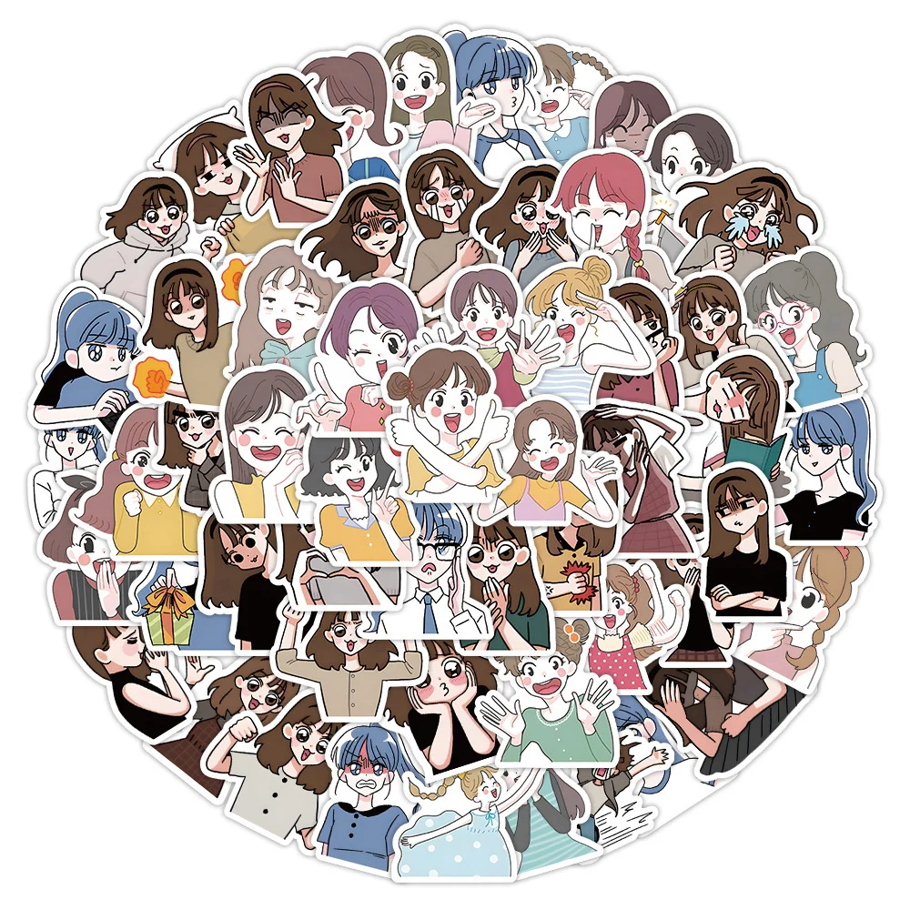 

10/30/50PCS Cute Sweet Girl Graffiti Waterproof Sticker Personalized Creative Trend Decoration Children's Toy Water CupWholesale