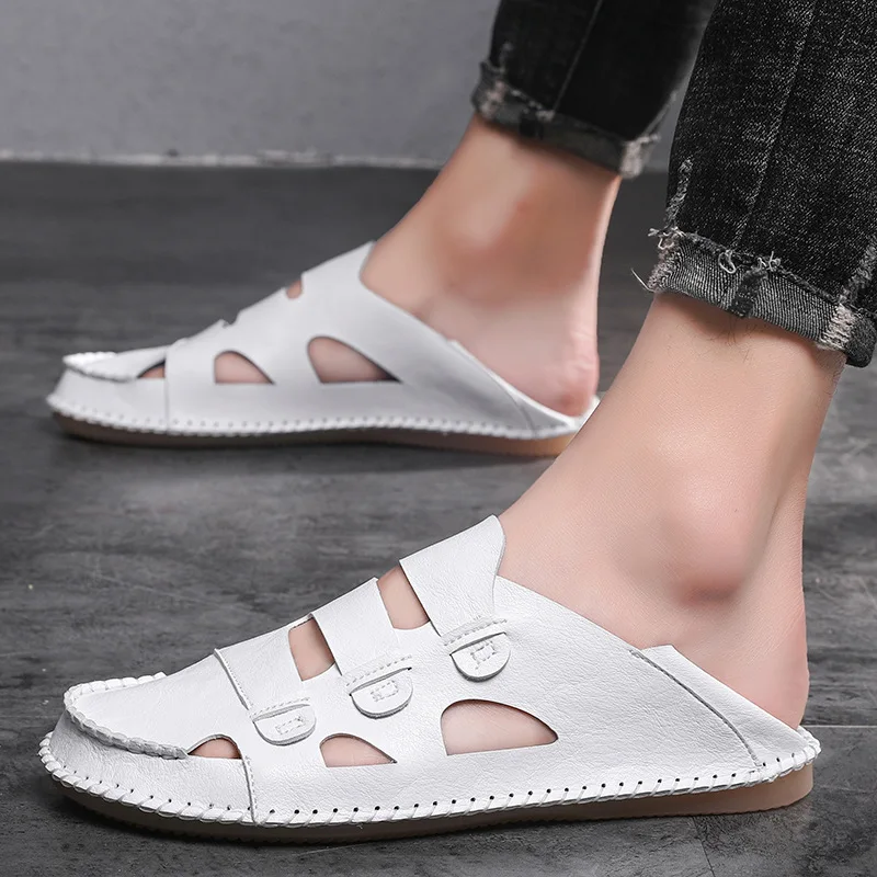 

Summer New Arrival Leather Shoes Men's Slippers Breathable Slip on Shoes Sandals Waterproof Outdoor Beatch Male Sports Fashion