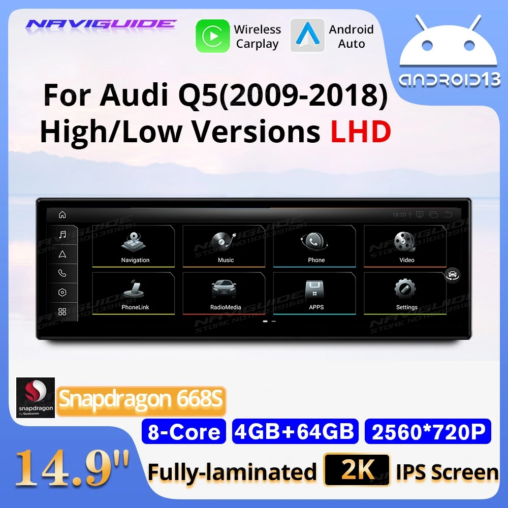 NAVIGUIDE 14 9 &quotAndroid 13 умные автомобильные системы для Audi Q5 2009-2018 автомобильный