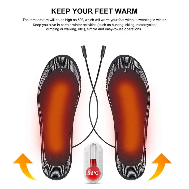 Winter Electric Heated Insoles USB Heating Feet Warmer Thermal Shoe Sock Pad Heated Insoles Warm Washable Full Foot Fever Unisex