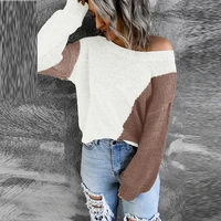 women harajuku casual o neck loose long sleeve sweaters knitted tops 2021 autumn winter female sexy fashion patchwork pullover