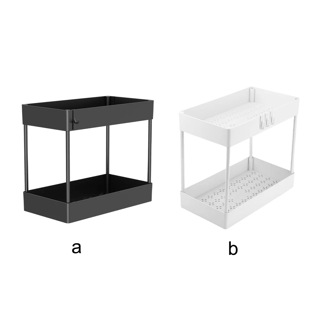 

Under Sink Rack Organizer Hanging Hooks 2 Tiers Shelf for Bathroom Kitchen