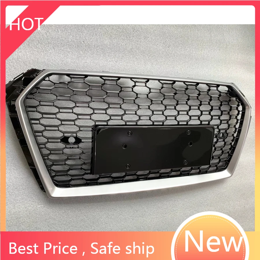 

Car Auto Bumper Grille Front Sport Hex Mesh Honeycomb Hood Grill Silver Frame Black for Audi A4/S4 B9 2017 2018 For RS4 Style