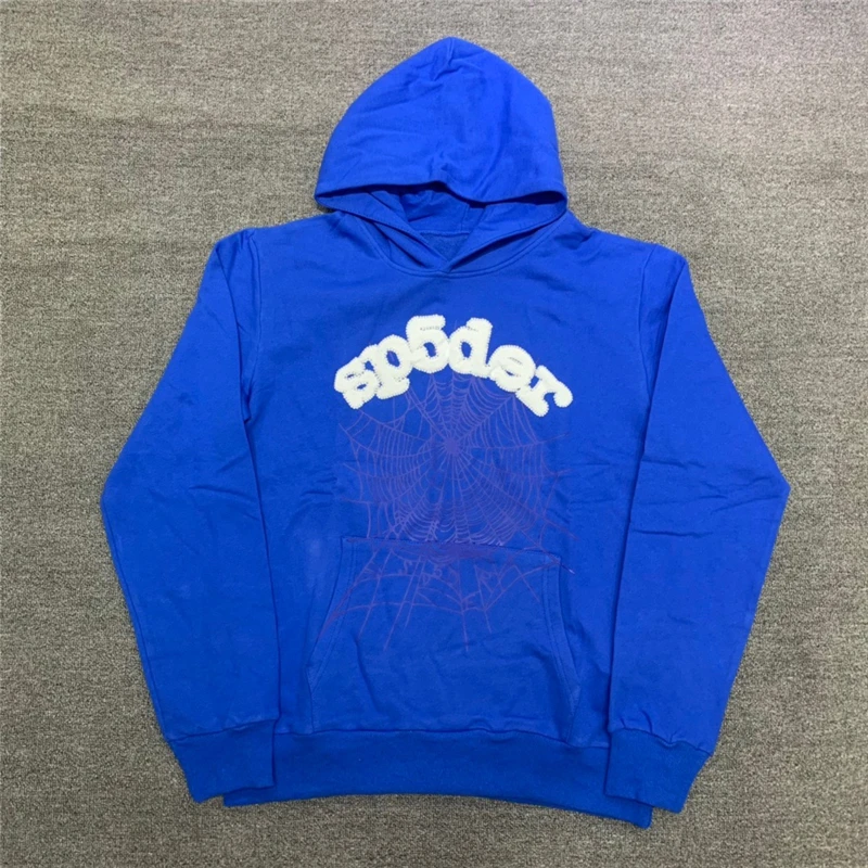 

2022fw Blue Sp5der 555555 Hoodie Men Women 1:1 Best Quality Foam Printing Spider Web Hooded Young Thug Pullover