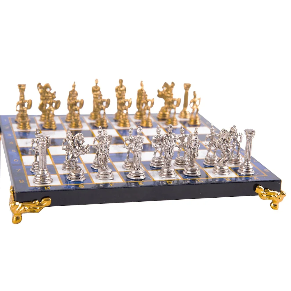 Luxury Floor Standing Metal Casting Chess set Roman Army Sky Blue Board | Спорт и развлечения