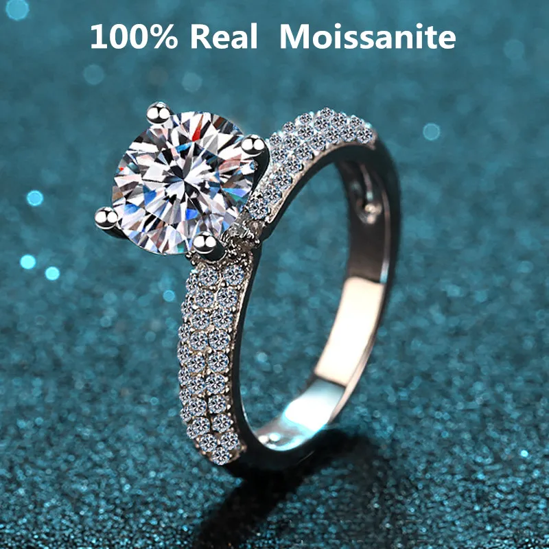 

Real Moissanite Engagement Ring With Pave Band 2ct 925 Sterling Silver Diamond Dream Wedding Rings For Women Bridal Jewelry
