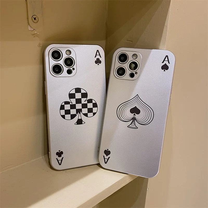 

Luxury plating silver playing poker cards art Retro Phone Case For iPhone 13 11 12 Pro Max XR Xs Max X 7 8 Plus Case Cute Cover