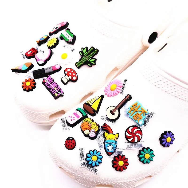 Dropshipping 26 Latest Styles PVC Shoe Charms Cute Colorful Chrysanthemums Ice Cream Croc Shoes Accessories Decorations JIBZ