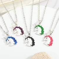 yw gairu cute colorful unicorn necklace women rainbow oil dripping horse zinc alloy jewelry child birthday invite gift