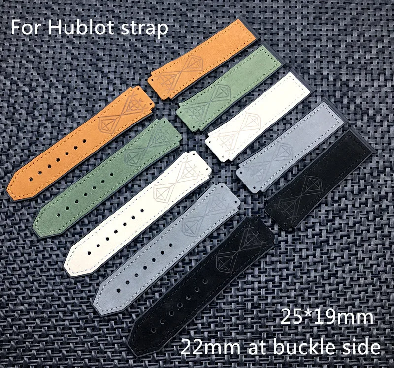

25*19mm Six awn star Crazy horse leather Nature rubber silicone strap watchband watch band for Hublot for Fusion big bang logo