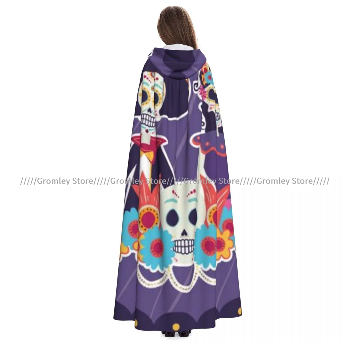 Dia De Los Muertos череп плащ ведьмы с капюшоном косплей костюм Хэллоуин для взрослых