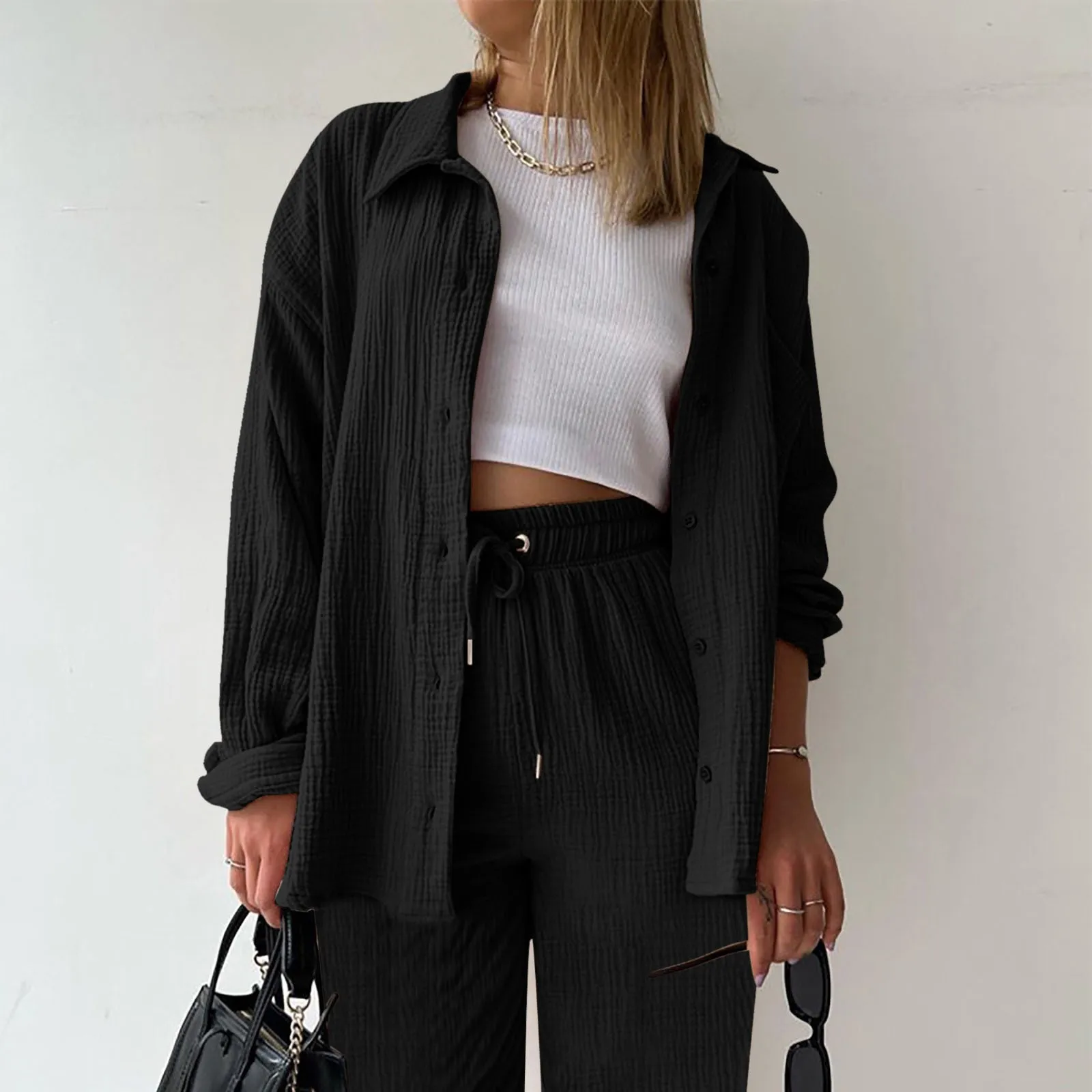 Женский Повседневный комплект длинных брюк однотонная одежда женский модный