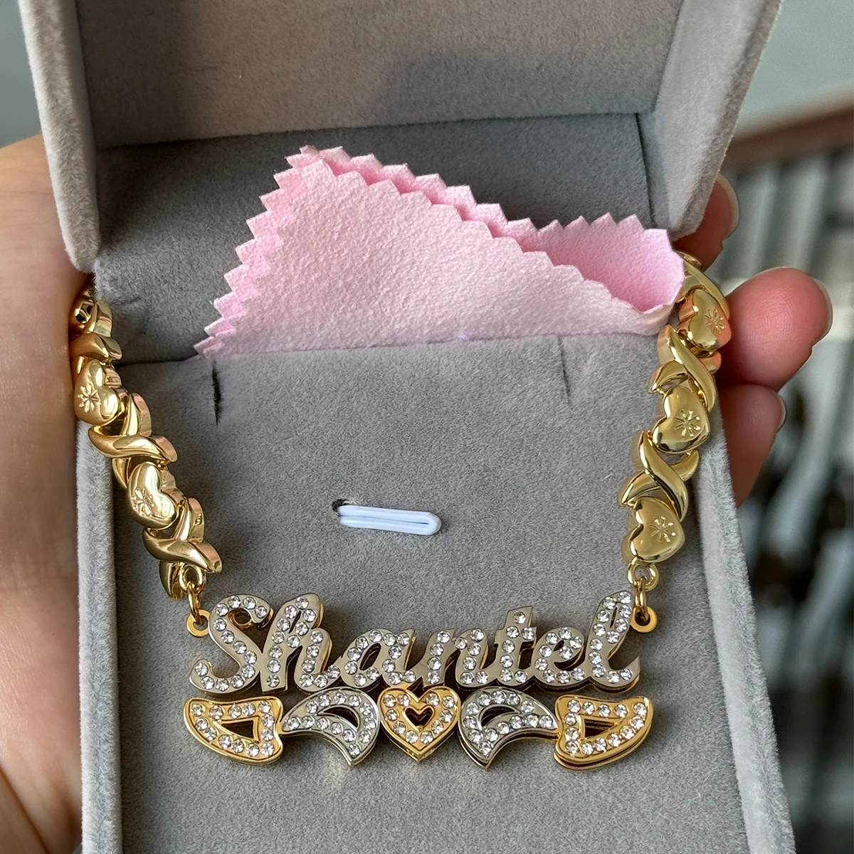 Ожерелье с именем на заказ цепочка XOXO кулон из нержавеющей стали 3D двухцветное