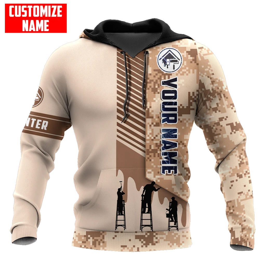 

Painter Brown Camo Custom Text 3D Full Print Hoodie Man Outwear Zipper Pullover Hooded Sweatshirt Casual Jersey Tracksuits