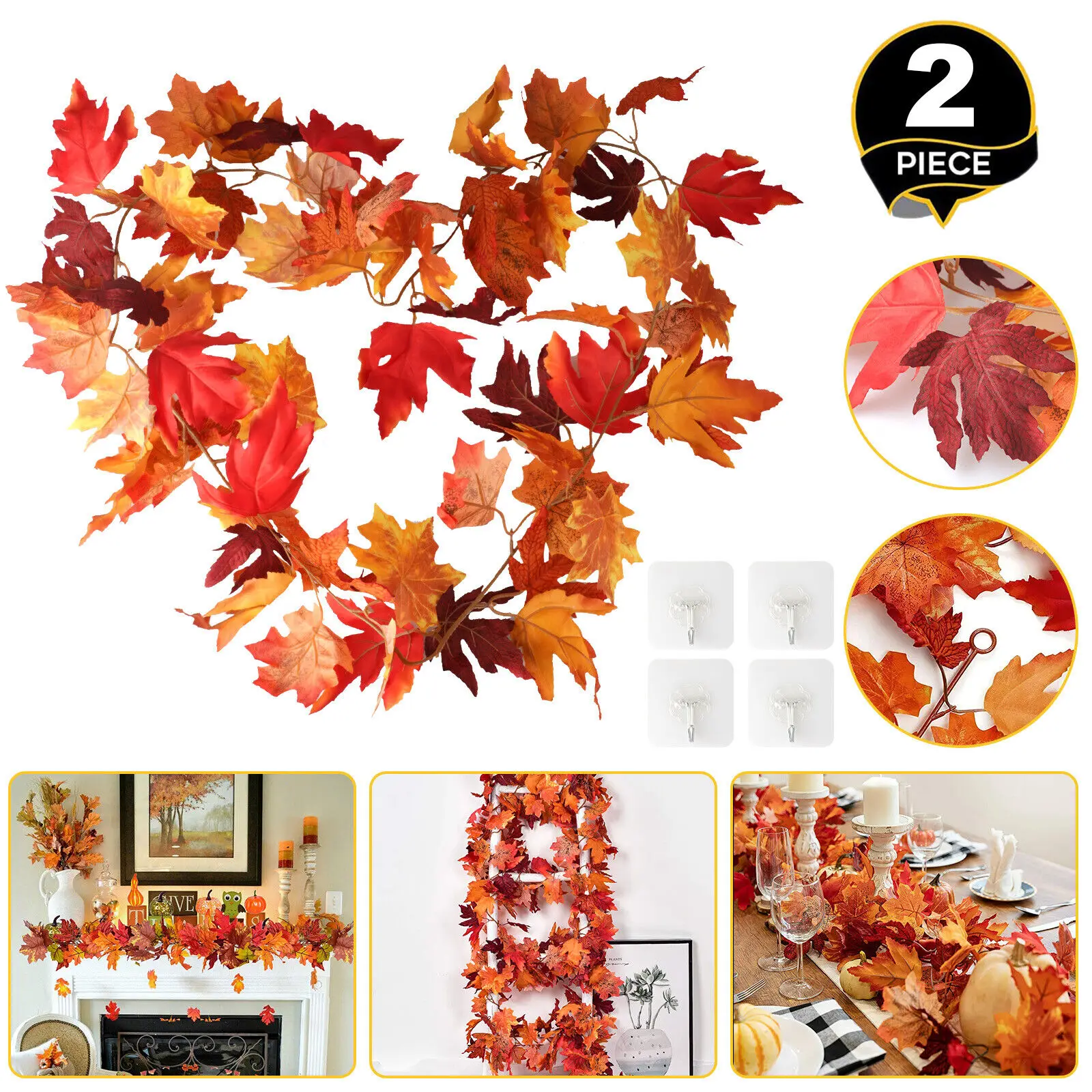 

2Pack Autumn Decoration Maple Leaf Garland Rattan Artificial Plants Fall Garland Foliage Mantle Vine Autumn Decor