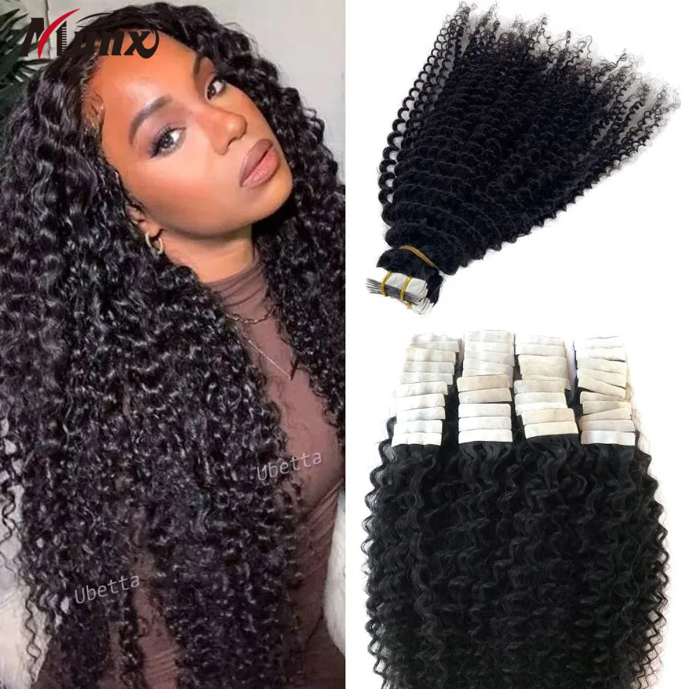 Kinky Curly Tape in Hair Extensions Human Hair Kinky Curly Tape ins for Black Women Real Human Hair Tape in Extensions 40 Pieces