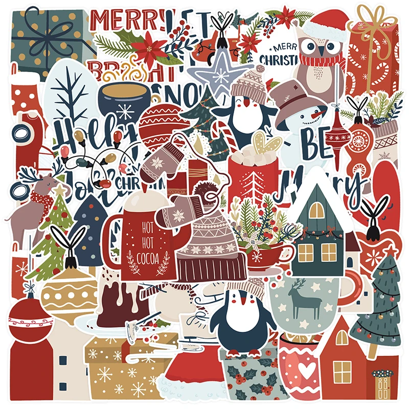 

50Pcs Cute Santa Claus Christmas Cartoon Stickers Laptop Phone Snowboard Luggage Fridge DIY Decal Kid Toy Sticker Decals