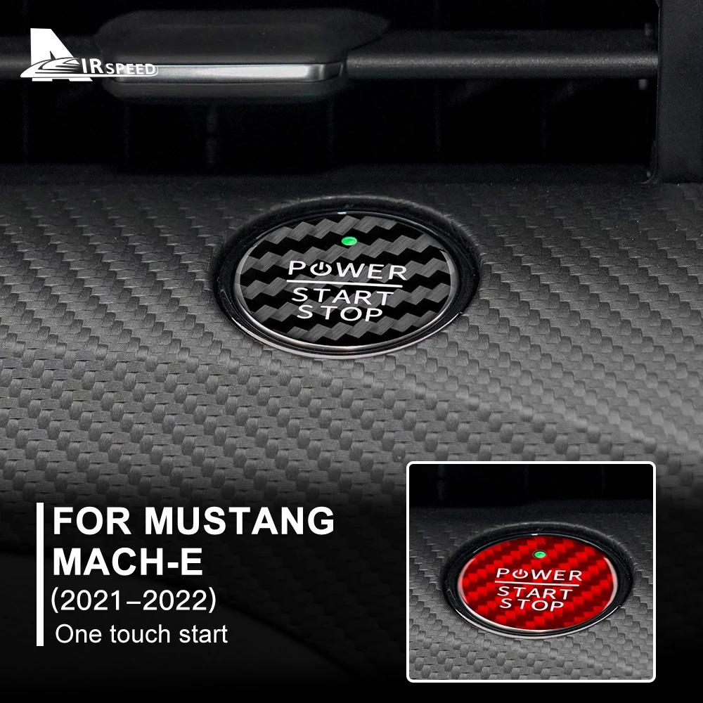 

Крышка для AIRSPEED для Ford Mustang Mach-E 2021 2022, кнопка пуска/остановки двигателя, наклейка из настоящего углеродного волокна, защитная нажимная кнопк...