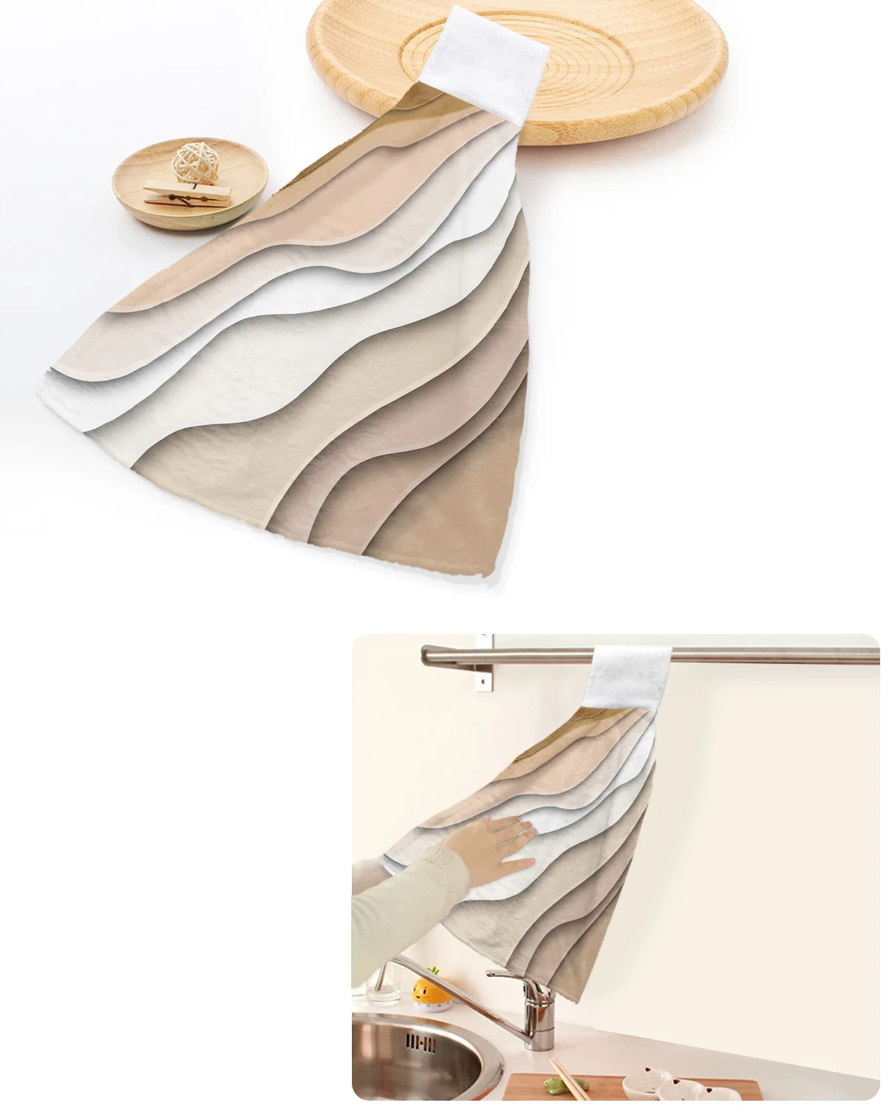 

Beige Gradient Modern Geometric Abstraction Hand Towels Home Kitchen Bathroom Hanging Dishcloths Absorbent Custom Wipe Towel