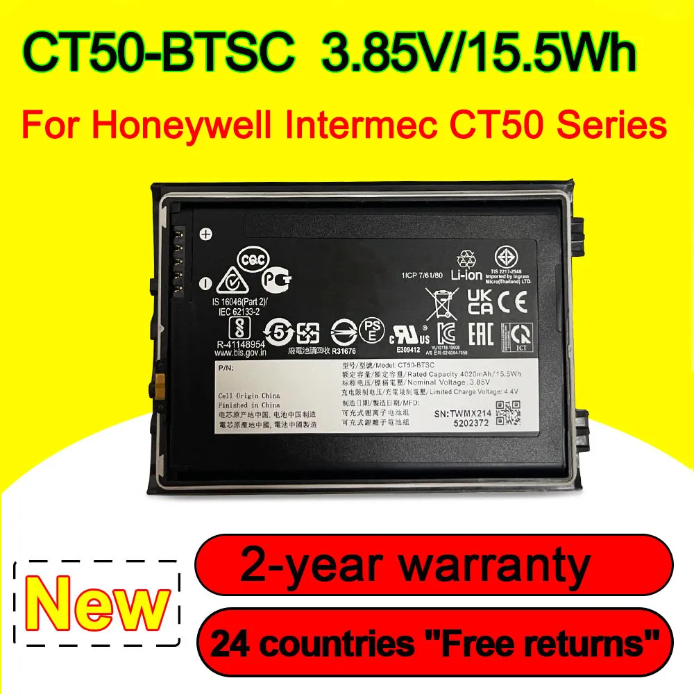 4020mAh CT50-BTSC Аккумулятор для Honeywell Intermec CT50 318-055-001 1ICP7/61/80 сборщик мобильных данных батареи 3,85 V 15.5Wh