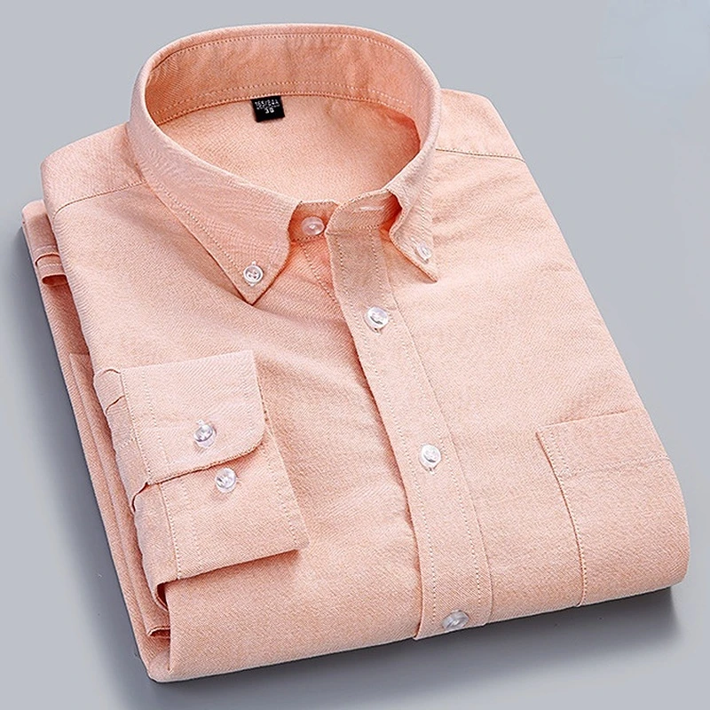 Fashion 100% Cotton Oxford Shirt Men's Long Sleeve Casual Comfortable Breathable Button Pocket Men Solid Dress Shirts
