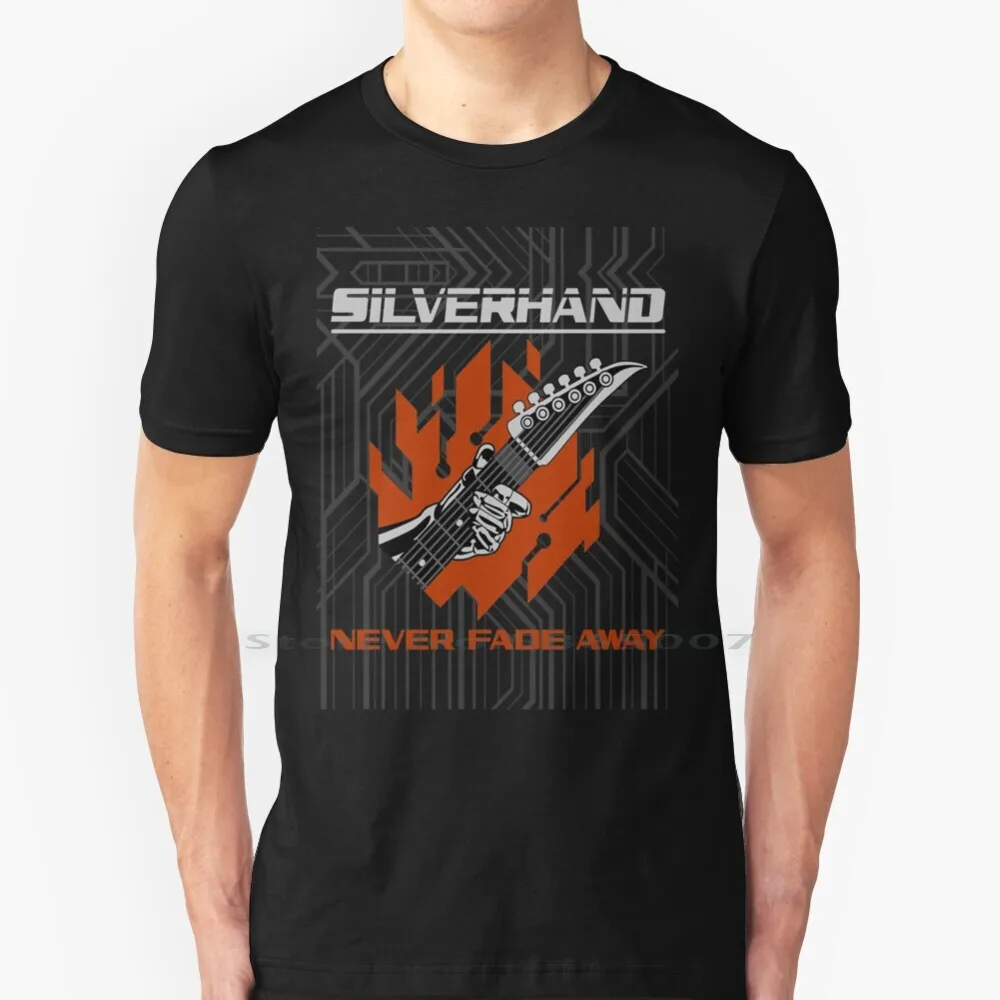 Silverhand никогда не выцветает футболка из 100% хлопка игровая видеоигра кибер Кеану