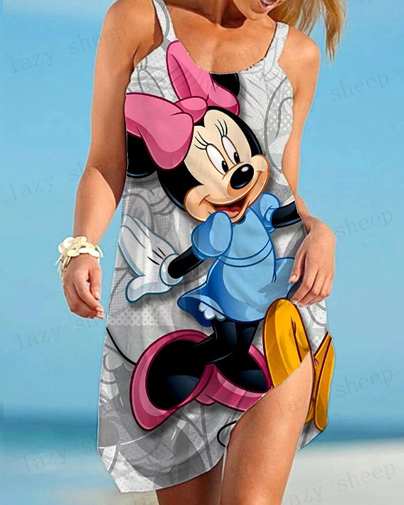 

Платье женское ТРАПЕЦИЕВИДНОЕ средней длины, Элегантное повседневное плиссированное платье без рукавов, с изображением Диснея Минни Маус, ...