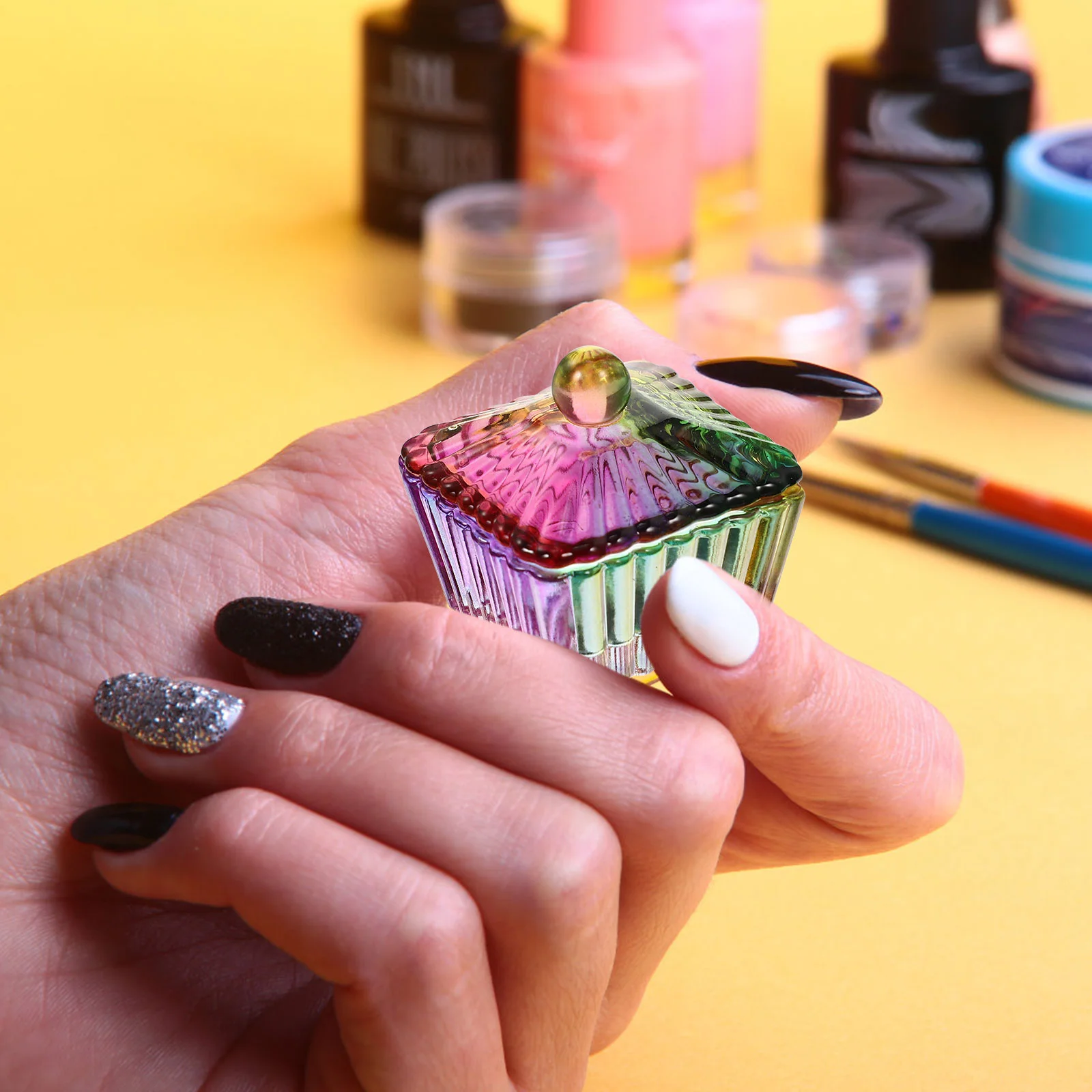 2 шт. красочная хрустальная чашка лоток для пудры гель-лак ногтей стекло