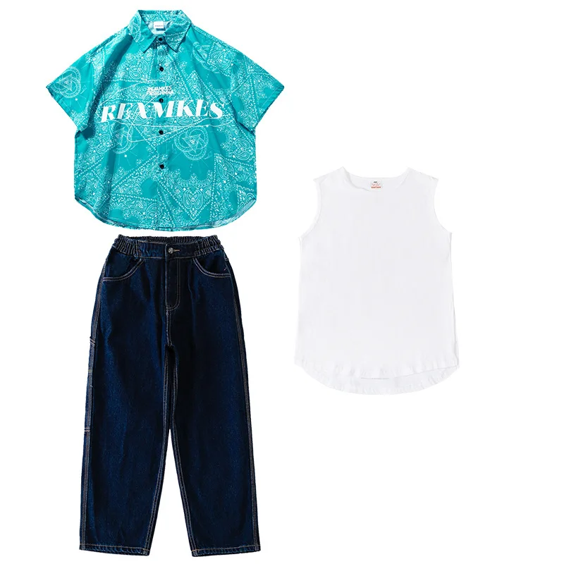 Детская летняя одежда в стиле хип-хоп рубашка с геометрическим принтом топ