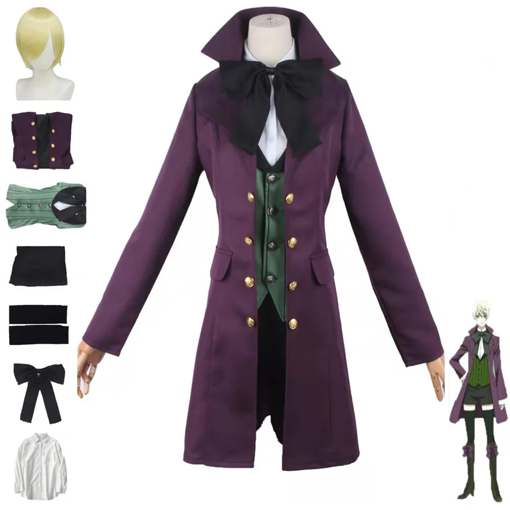 

Костюм для косплея Аниме Черный Батлер Алоис транци, рубашка, носки, пальто, золотой парик, мужской, женский, взрослый, карнавальный костюм н...