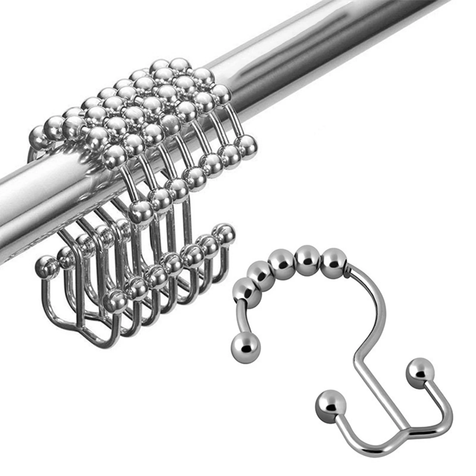 

Shower Curtain Hooks Rustproof Glide Shower Curtain Rings Hooks Roller Polished Satin Nickel Ball Curtain Accessories
