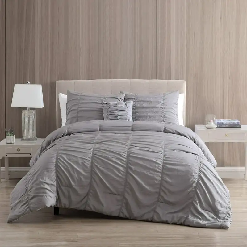 

3-Piece Grey Striped Polyester Comforter Set, Twin Twin bedding set kawaii Bedding sets Duvet Bed set Comforter sets Cotton bed