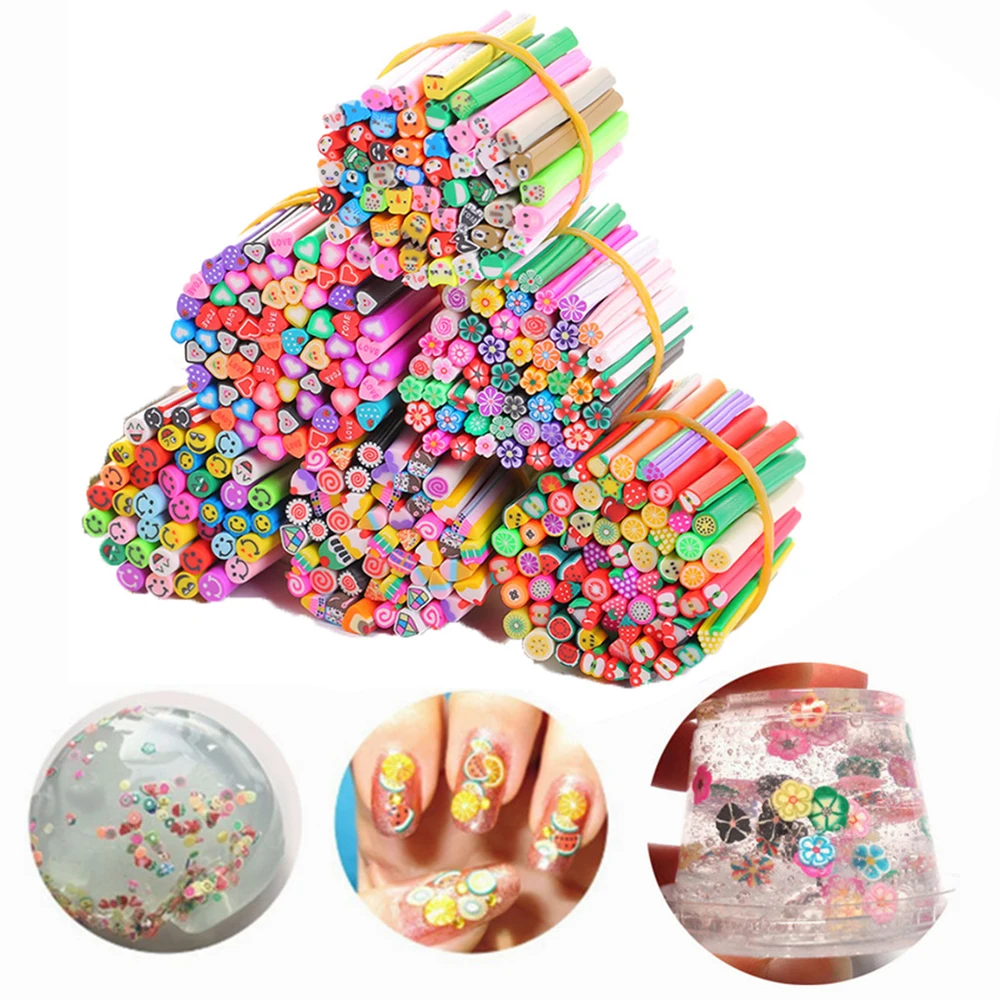 

50Pcs Fruit/Animal Polymer Clay Sticks Mixed-Style Nail Tiny Soft pottery Slices 3D Polymer Clay Cane Slices for Nail Decor*JD5-