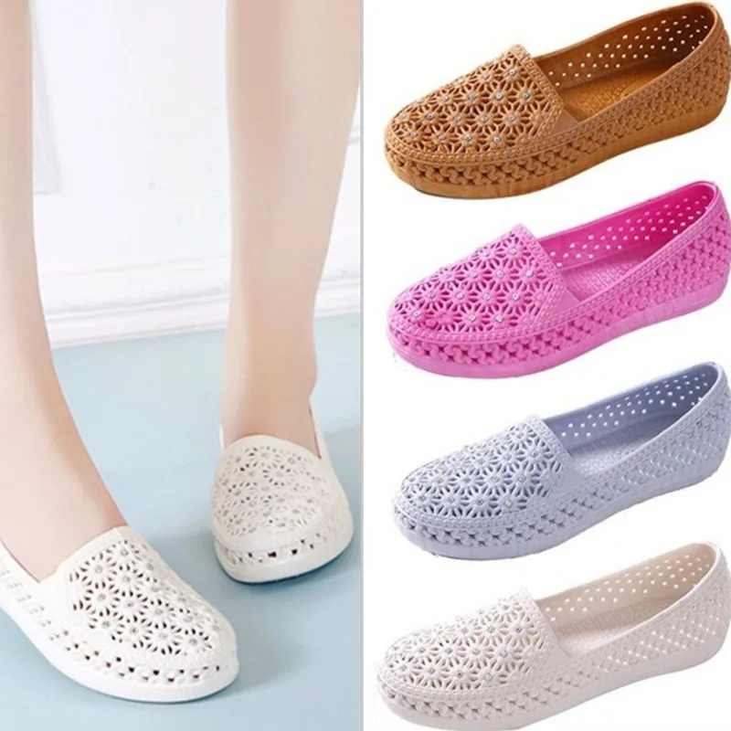 

Summer Women's Sandals Hollow Out Baotou Hole Shoes Soft Bottom Small White Shoes Non Slip Flat Bottom Mother Shoes