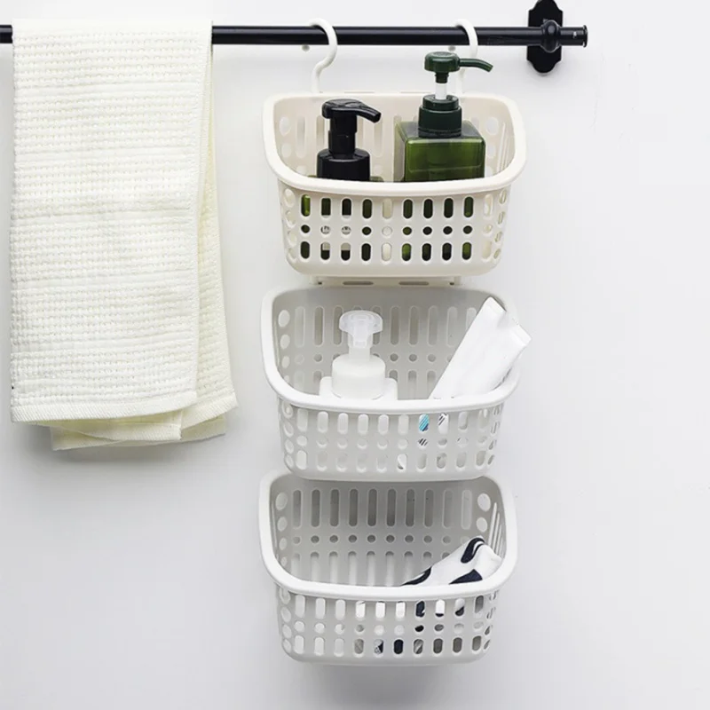 

1pcs Multifunctional Hanging Storage Basket 2022 Home Kitchen Bathroom Plastic Container Holder Solid Colors Dropship