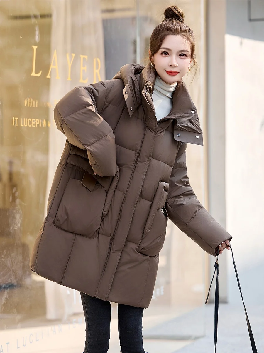 Корейский пуховик Jiujiang средней длины женский зимний 2024 новый дизайн толстая