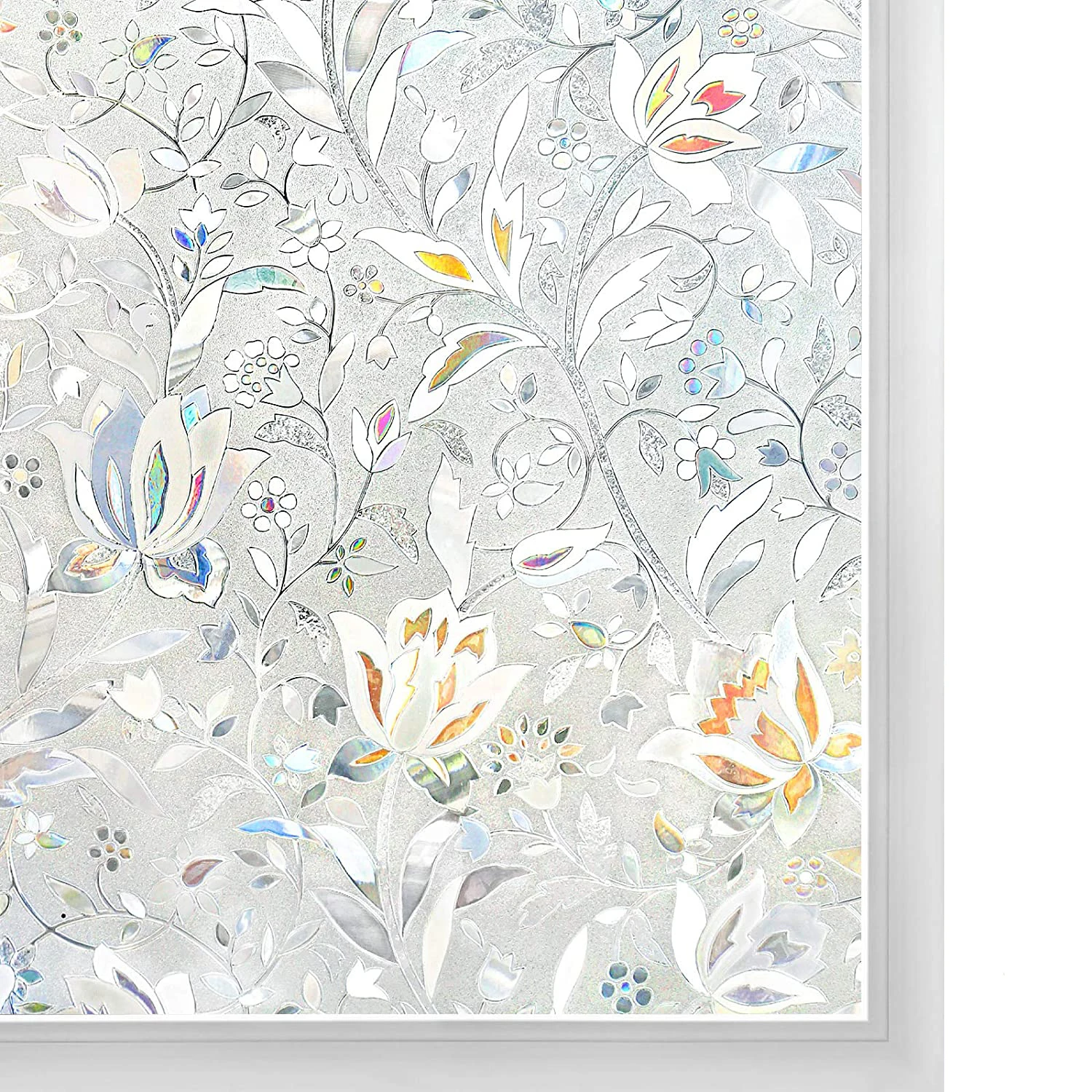 

3D Rainbow Effect Window Film Privacy Stained Glass Vinyl Decorative Window Sticker Static Adhesive Clings Heat Control Tint