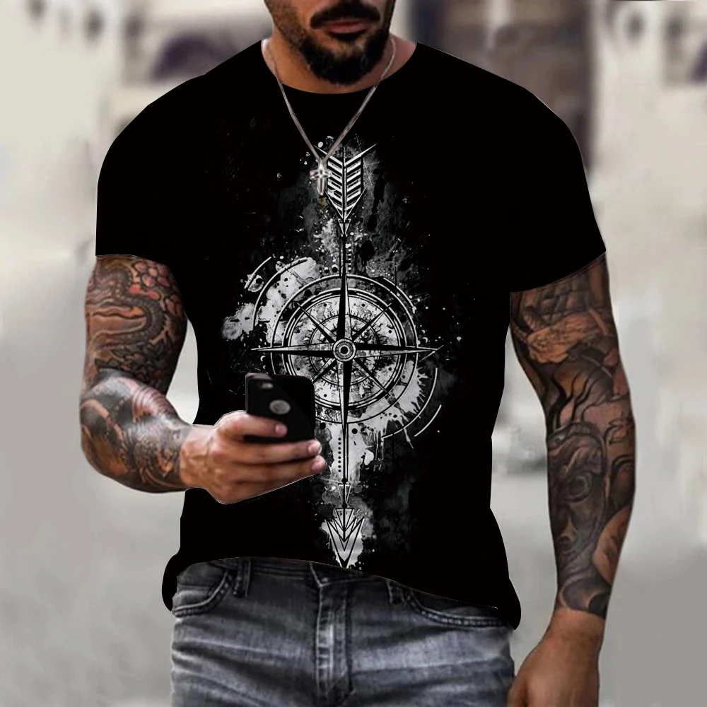 

Men's T-Shirt For Men Vintage Summer Short Sleeve O-Neck 3D Anchors Print Top Tee Oversized Graphic Clothing Casual Streetwear
