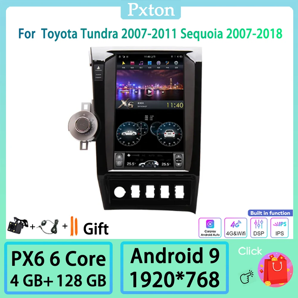 

Pxton Android Tesla Screen Car Radio Stereo Multimedia Player For Toyota Tundra 2007-2011 Sequoia 2007-2018 Carplay Auto PX6