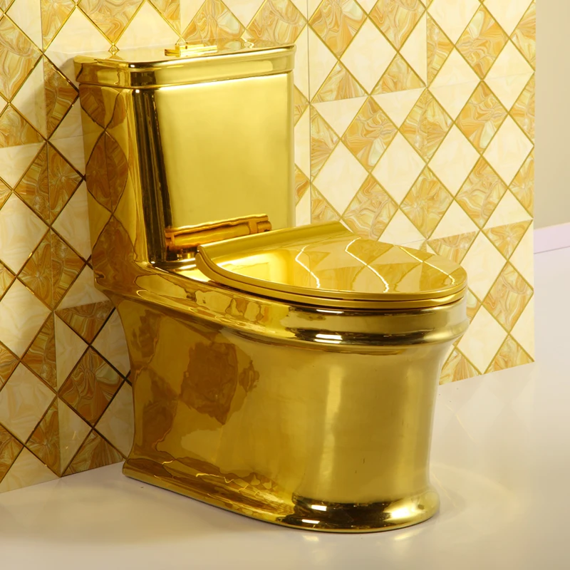 

High-End Luxury Gold Diamond Toilet Wall Drainage Gold Toilet