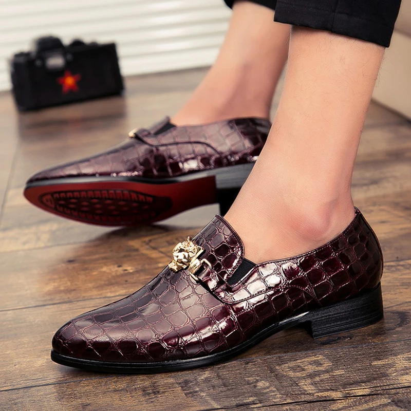 

Topvivi Men Casual Fashion Business Wedding Shoes Luxury Crocodile Grain Men Shoes Slip-on Oxfords Shoes Pointed Toe Dress Shoes