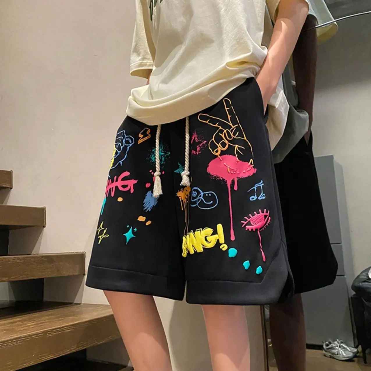 STSVZORR Y2K Graffiti Casual Shorts Women's 2023 Summer High Street Loose Versatile Basketball Sports Shorts
