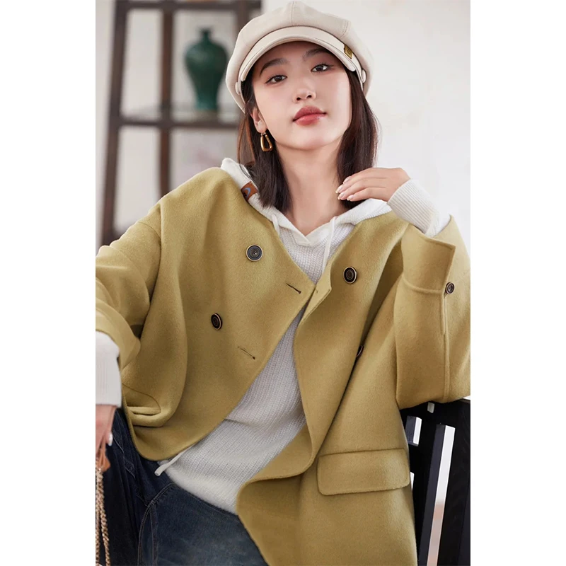 [Осенняя Yi] Элегантная свободная шерстяная верхняя одежда из ангорского шелка