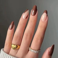 24pcsbox false nails almond coffee color design artificial ballerina fake nails with glue full cover nail tips press on nails