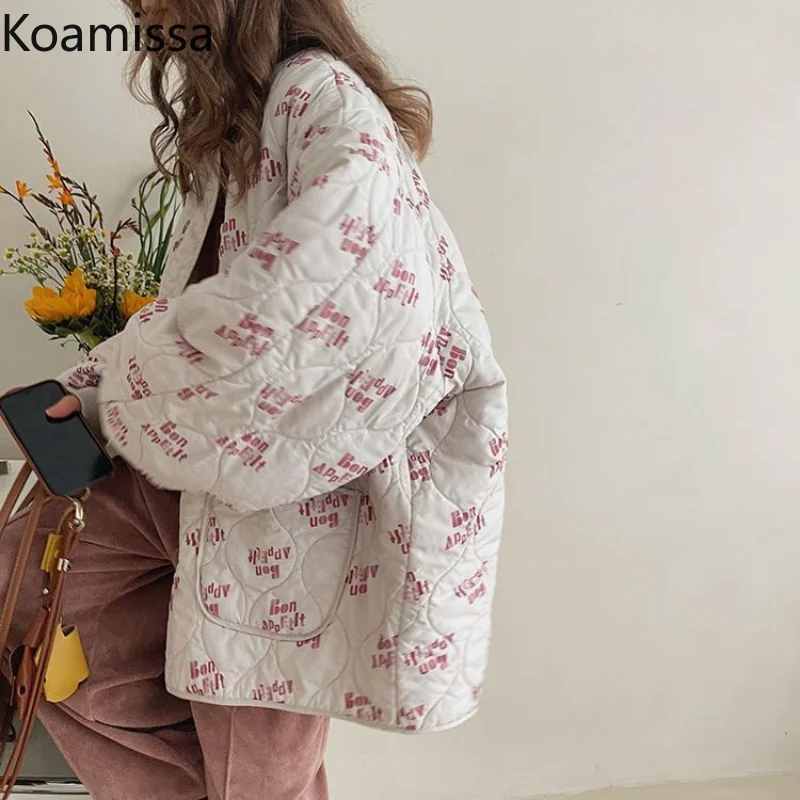 Koamissa Fashion Thin Women Oversized Parkas Lady Puff Sleeves Single Breasted Quilted Coats Female Causal Loose Winter Jackets